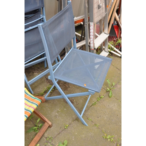 1019 - A PAIR OF VINTAGE DECK CHAIRS with hardwood frames and striped woven plastic seats along with four m... 