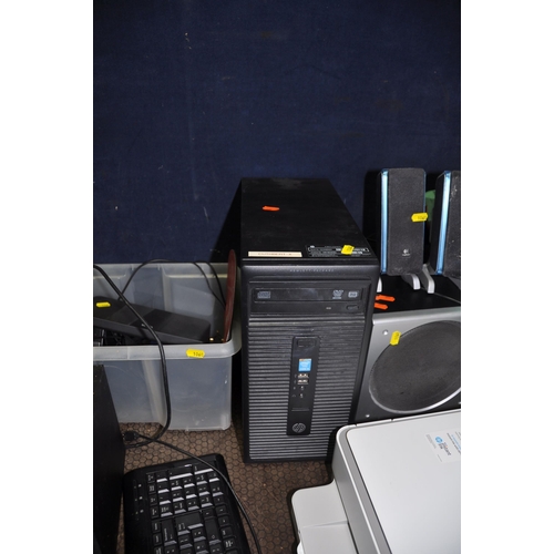 1060 - A COLLECTION OF COMPUTING EQUIPMENT including a HP 280G1 Business Tower, two View Sonic 24in monitor... 