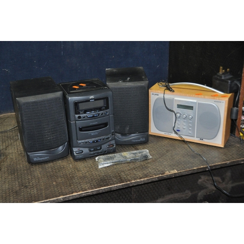 1063 - A COLLECTION OF AUDIO EQUIPMENT including a Pure DAB radio, a JVC mini hi fi with matching speakers,... 