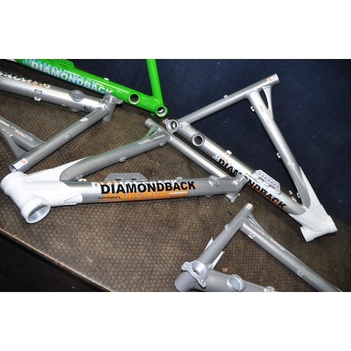 1079 - FIVE DIAMONDBACK LABELLED ALUMINIUM MOUNTAIN BIKE FRAMES