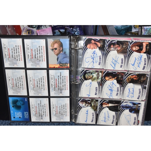 467 - FOUR BOXES OF TRADING CARDS, to include autographed cards: James Pickens Jr, Nicholas Lea, Bruce Har... 