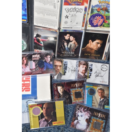 467 - FOUR BOXES OF TRADING CARDS, to include autographed cards: James Pickens Jr, Nicholas Lea, Bruce Har... 