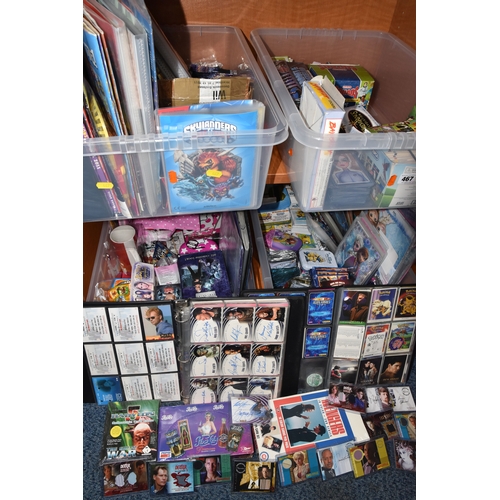 467 - FOUR BOXES OF TRADING CARDS, to include autographed cards: James Pickens Jr, Nicholas Lea, Bruce Har... 