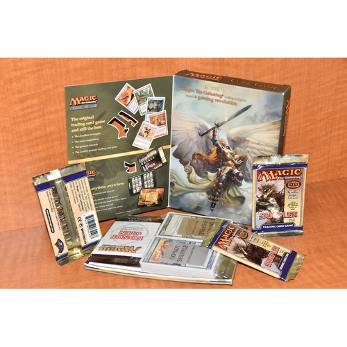 489 - MAGIC THE GATHERING CORE GAME BOXED AND THREE SAMPLER BOOSTER PACKS, all three booster packs are sea... 