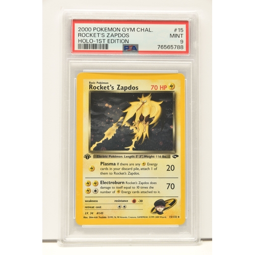 455 - POKEMON GYM HEROES ROCKET'S ZAPDOS 15/132 1ST EDITION, PSA 9