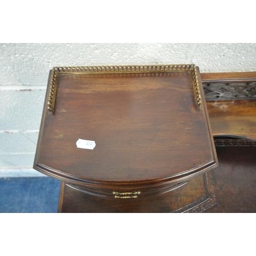 1201 - EDWARDS AND ROBERTS, AN EDWARDIAN MAHOGANY LADIES WRITING DESK, the raised back with brass galleries... 