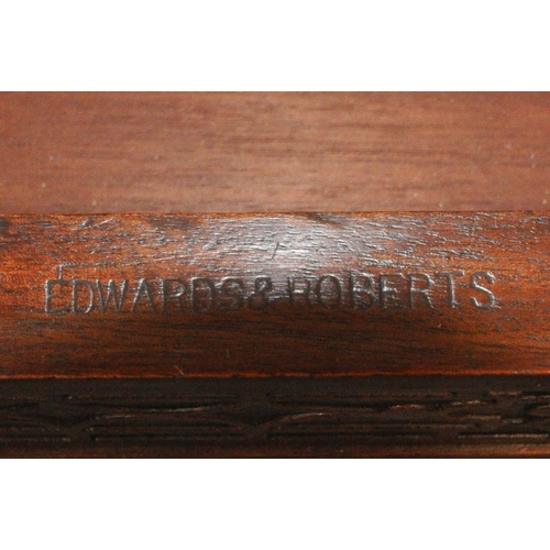 1201 - EDWARDS AND ROBERTS, AN EDWARDIAN MAHOGANY LADIES WRITING DESK, the raised back with brass galleries... 