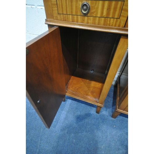 1202 - AN OPPOSING PAIR OF  EDWARDIAN SATINWOOD BEDSIDE CABINETS, fitted with a single drawer and cupboard ... 