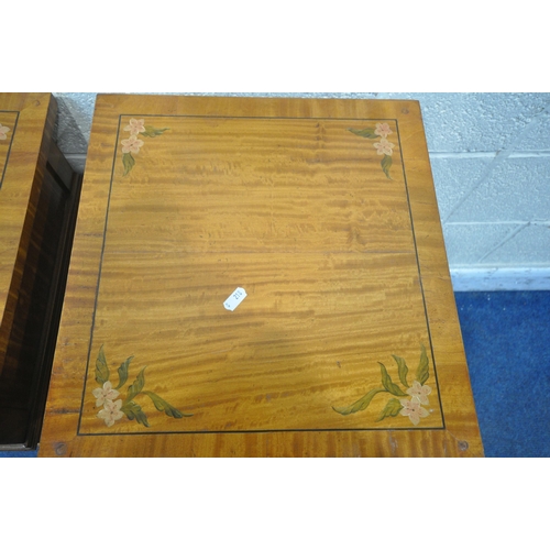 1202 - AN OPPOSING PAIR OF  EDWARDIAN SATINWOOD BEDSIDE CABINETS, fitted with a single drawer and cupboard ... 