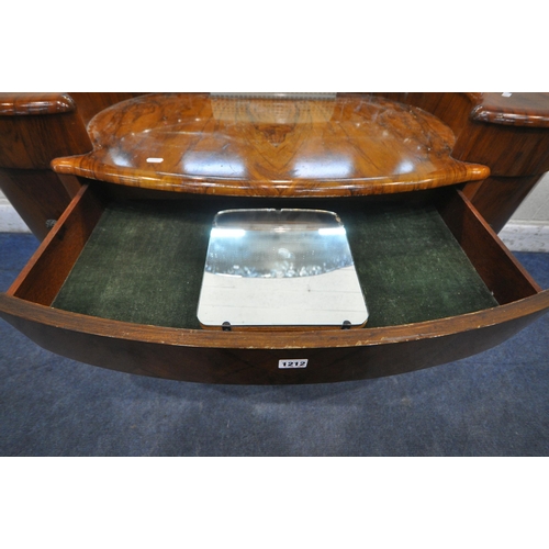 1212 - AN ART DECO SHRAGER DRESSING TABLE, with a single shaped mirror, fitted with three drawers, the top ... 