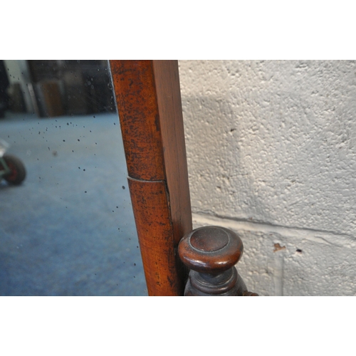 1220 - A 20TH CENTURY OAK OVERMANTEL MIRROR, with three bevelled mirror panes, and turned supports, width 1... 