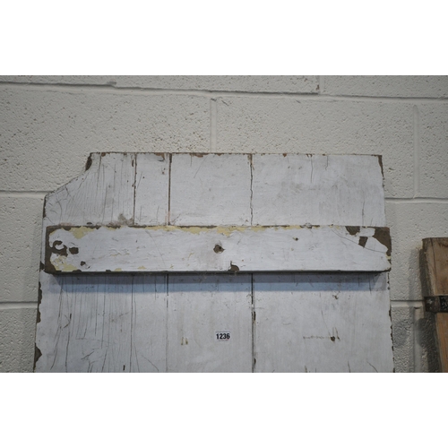 1236 - TWO PINE DOORS, one painted white, largest width 68cmx  height 183cm (condition report: historical w... 