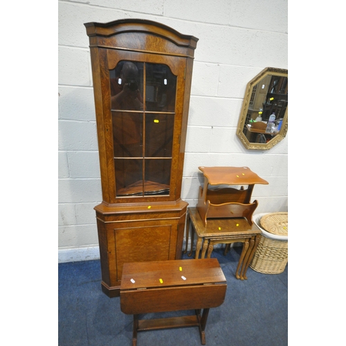 1239 - A SELECTION OF OCCASIONAL FURNITURE, to include a two tier trolley, a pine mirror, a standard lamp, ... 