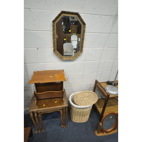 1239 - A SELECTION OF OCCASIONAL FURNITURE, to include a two tier trolley, a pine mirror, a standard lamp, ... 