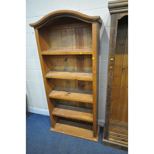 1252 - THREE PINE OPEN BOOKCASES, of various, shapes, sizes and styles, latest width 73cm x depth 39cm x he... 