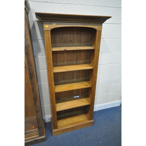 1252 - THREE PINE OPEN BOOKCASES, of various, shapes, sizes and styles, latest width 73cm x depth 39cm x he... 