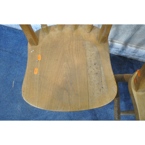 1260 - A SET OF FOUR BEECH SPINDLE BACK DINING CHAIRS (condition report: marks scuffs, stains, other wear a... 