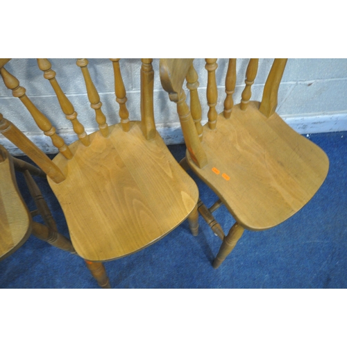 1260 - A SET OF FOUR BEECH SPINDLE BACK DINING CHAIRS (condition report: marks scuffs, stains, other wear a... 