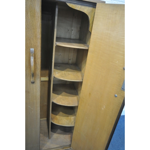 1265 - A 20TH CENTURY OAK DOUBLE DOOR WARDROBE, width 86cm x depth 48cm x height 166cm (condition report: m... 