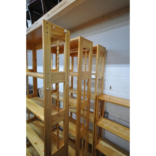 1274 - A SET OF THREE MODERN PINE SIX TIER OPEN BOOKCASES, width 70cm x depth 37cm x height 196cm, along wi... 