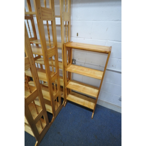 1274 - A SET OF THREE MODERN PINE SIX TIER OPEN BOOKCASES, width 70cm x depth 37cm x height 196cm, along wi... 