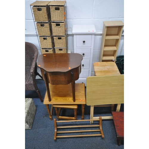 1284 - A LARGE SELECTION OF OCCASIONAL FURNITURE, to include a wicker chair, a pair of wicker four drawer c... 