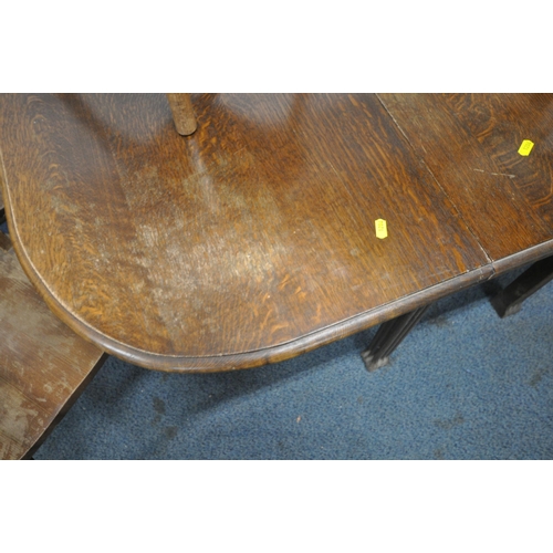 1286 - AN EARLY 20TH CENTURY OAK GATE LEG TABLE, open width 149cm x depth 105cm x height 76cm, along with a... 