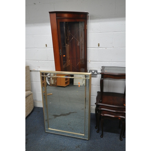 1322 - A MAHOGANY CORNER CUPBOARD, two wall mirrors, a nest of three tables, an occasional table, along wit... 