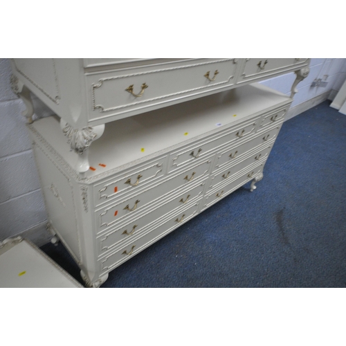 1326 - A PAIR OF CREAM SIDEBOARDS, each fitted with nine drawers, width 143cm x depth 44cm x height 77cm, a... 