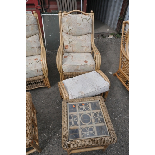 1338 - A WICKER EIGHT PIECE CONSERVATORY SUITE, comprising a two seater sofa, length 123cm x depth 90cm x h... 