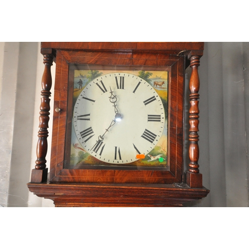 1342 - A 19TH CENTURY MAHOGANY 30 HOUR LONGCASE CLOCK, with twin swan neck pediment, the glass door enclosi... 