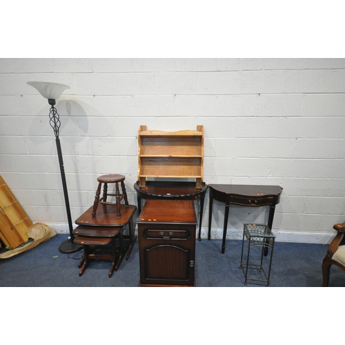 1350 - A SELECTION OF OCCASIONAL FURNITURE, to include a hifi cabinet, a demi-lune table, another side tabl... 