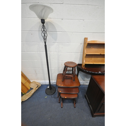 1350 - A SELECTION OF OCCASIONAL FURNITURE, to include a hifi cabinet, a demi-lune table, another side tabl... 