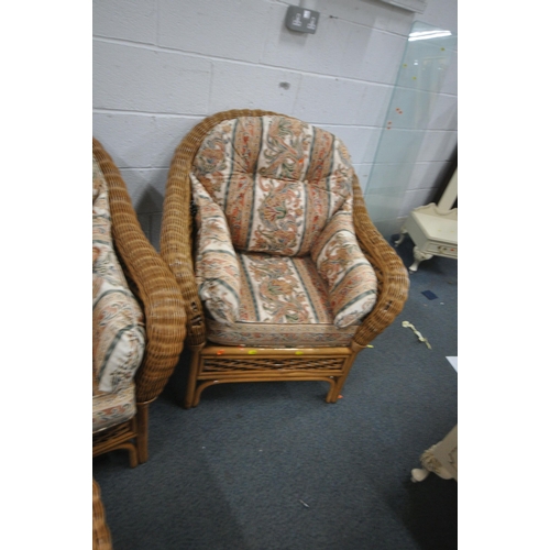 1356 - A WICKER FIVE PIECE CONSERVATORY SUITE, comprising a two seater sofa, a pair of armchairs, along wit... 