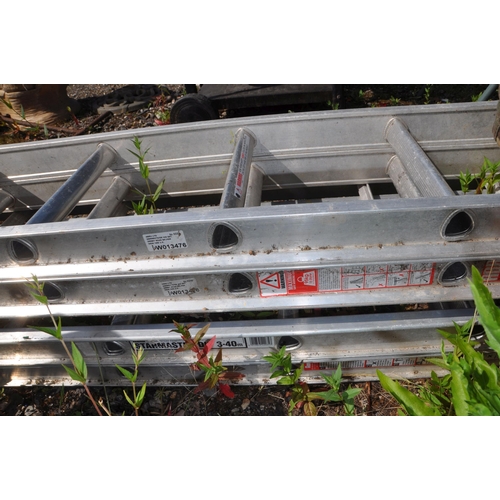 1014 - TWO ALUMINIUM DOIBLE EXTENSION LADDERS AND A SINGLE LADDER