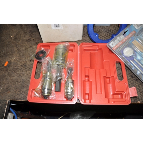 1064 - THREE BOXES CONTAINING AUTOMOTIVE AND OTHER TOOLS including a Clarke Diagnostic meter, a battery cha... 