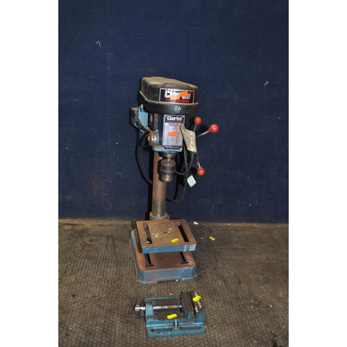 1066 - A CLARKE METALWORKER CDP5DC PILLAR DRILL total height 58cm along with a Clake machine vice (2) (PAT ... 