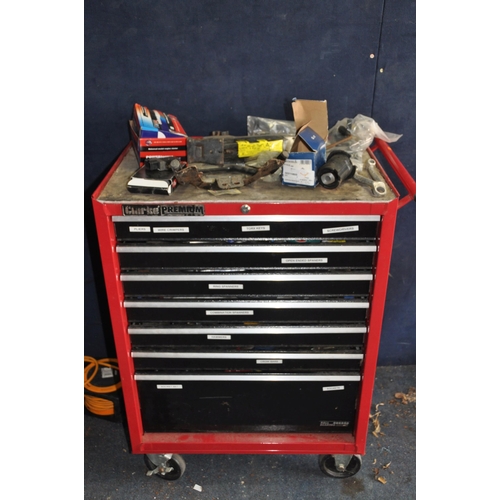 1072 - A CLARKE PREMIUM MECHANICS TOOL CHEST with seven drawers containing automotive tools and parts (see ... 