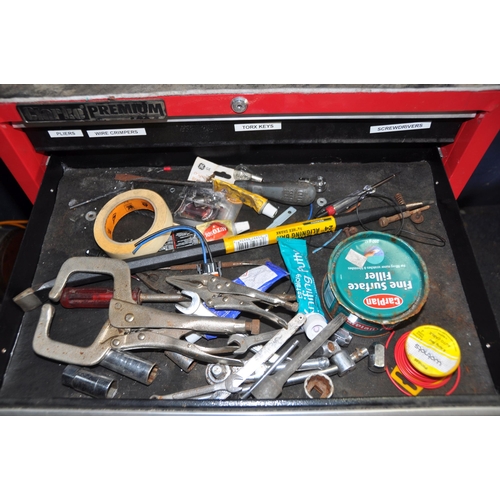 1072 - A CLARKE PREMIUM MECHANICS TOOL CHEST with seven drawers containing automotive tools and parts (see ... 