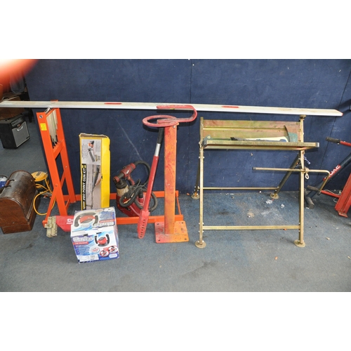 1075 - A CLARKE LOG SAW HORSE with chainsaw attachment, a pipe stand, a Clarke paint sprayer, a Clarke car ... 