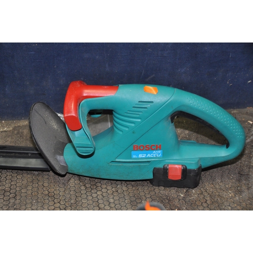 1119 - A BOSCH AHS 52 ACCU 14.4V HEDGE TRIMMER with charger and three batteries and a AHS 60-26 240v hedge ... 