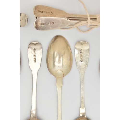 100 - ASSORTED SILVER TEASPOONS, fiddle pattern spoons, some with engraved monograms, each with a full sil... 