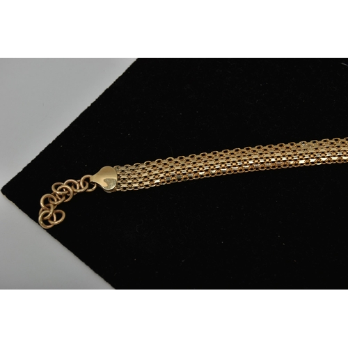 29 - A 9CT GOLD BRACELET, a mesh style bracelet, fitted with a lobster clasp and extender chain, approxim... 