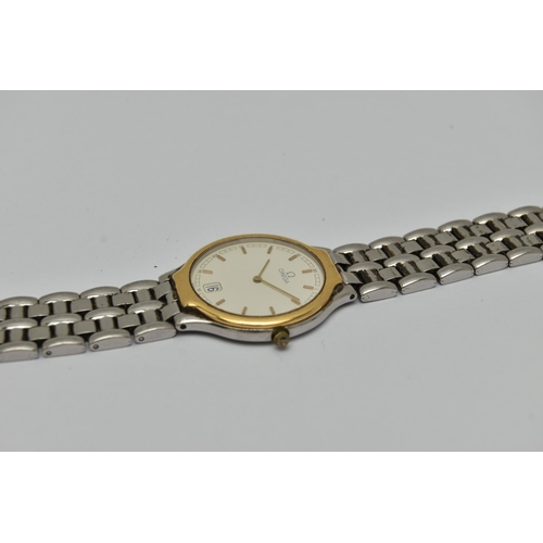 3 - A GENTS 'OMEGA' QUARTZ WRISTWATCH, round white dial signed 'Omega', baton markers, date aperture at ... 