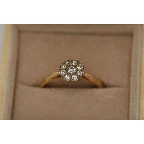 33 - A DIAMOND CLUSTER RING, designed with a central old cut diamond surrounded by eight old cut diamonds... 