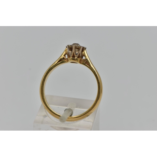 34 - AN 18CT GOLD DIAMOND SINGLE STONE RING, the old cut diamond in an illusion setting to the plain band... 