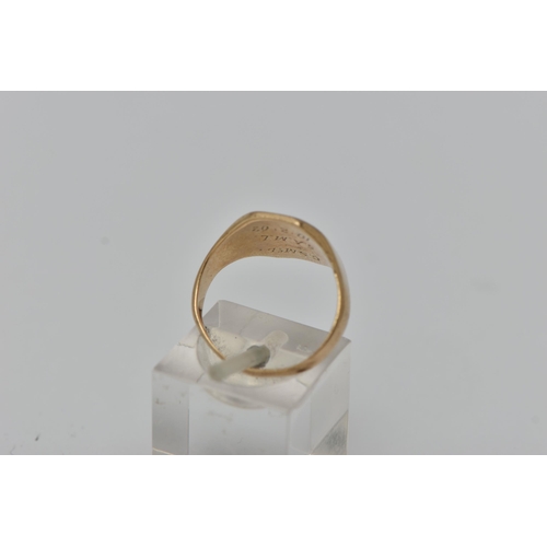 40 - A GENTS 9CT GOLD SIGNET RING, square form with cut off corners, engraved initials, to a polished ban... 