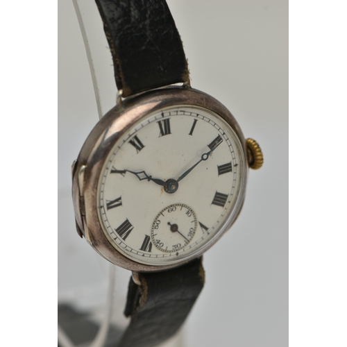 44 - A MID 20TH CENTURY SILVER WRISTWATCH, manual wind, round white Roman numeral dial, subsidiary dial a... 