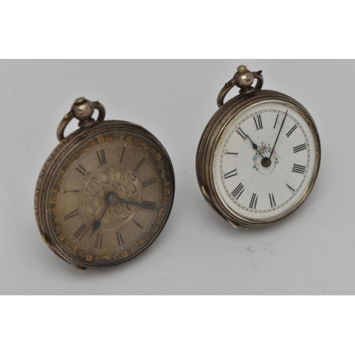 58 - TWO OPEN FACE POCKET WATCHES, both key wound, the first with a round silver dial, Roman numerals, bl... 