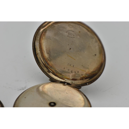 58 - TWO OPEN FACE POCKET WATCHES, both key wound, the first with a round silver dial, Roman numerals, bl... 